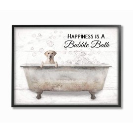 Stupell Industries Happiness is A Bubble Bath Dog in Tub Word Design Wall Art, 11 x 14, Black Framed