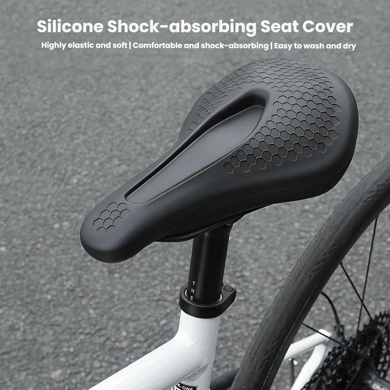 SUKOUSRAM Silicone Bike Seat Cover with Honeycomb Structure (Black, Large)