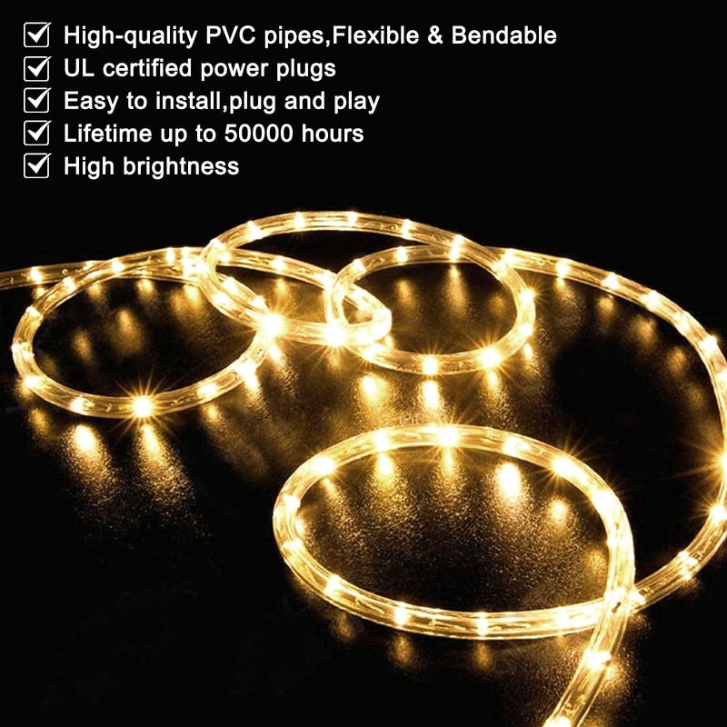 SURNIE LED Rope Lights Outdoor Warm White, Waterproof 33FT Cuttable