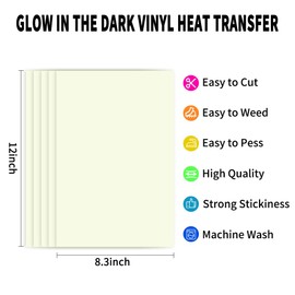 Heat Transfer Vinyl Glow in Dark Iron on Vinyl 5 Pack 12"x 8.3" PU HTV Luminous Fluorescent Color for Shirts(Glow in Dark - White to Green)