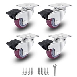 2" Caster Wheels Set of 4 Heavy Duty Casters with Dual Brake, No Noise Polyurethane (PU) Wheels 4-Pack Swivel Plate Castors for Furniture and Workbench