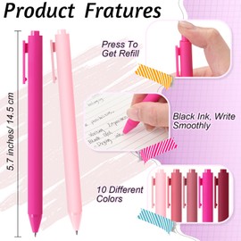 Crtiin 50 Pcs Gel Ink Pens Bulk Black Ink, Smooth Writing Cute Colorful Pens for Back to School First Day of School Teacher Student Server Office Supplies Staff Party Favor Gifts (Pink Series)