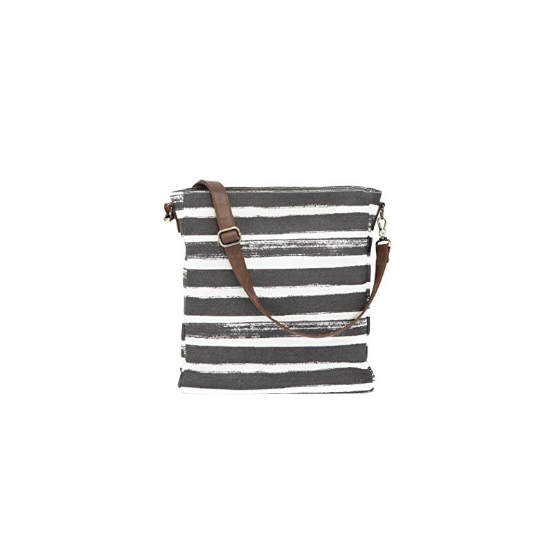 MAIKA Recycled Canvas City Sling Crossbody Bag, Stripes Charcoal, Grey
