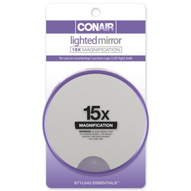 Conair 15x Magnification Lighted Suction Cup Mirror, Colors May Vary (Pack of 2)