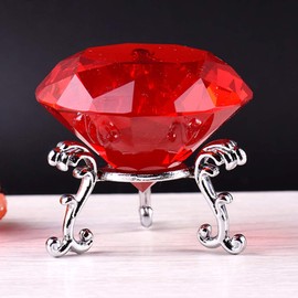 60MM(2.36") Crystal Diamond Paperweight with Metal Base Stand, Diamond Shaped Crystal Jewel Paperweight Glass Gem Centerpieces Decoration for Home Office Wedding (Red w/Metal Stand)