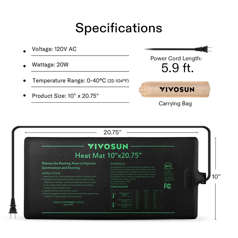 VIVOSUN 4-Pack 10" x 20.75" Durable Waterproof Seedling Heat Mat,