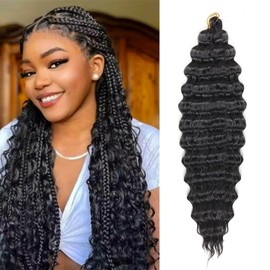 Datanala Ocean Wave Crochet Hair 30inch Deep Wave Curly Crochet Hair 3packs Deep Curly Braiding Hair Extensions Long Braids Deep wave Synthetic hair for Black Women (1B#, 30Inch,Pack of 3))