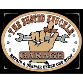 Desperate Enterprises Busted Knuckle Garage Tin Sign - Nostalgic Vintage Metal Wall Decor - Made in USA