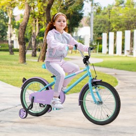 HONEY JOY Kids Bike, 12 14 16 18 Inch Toddler Bikes w/Training Wheels, Handbrake & Coaster Brake, Fully Enclosed Chain, Adjustable Handlebar & Seat, Kids Bicycle (18 Inch with Kickstand, Turquoise)