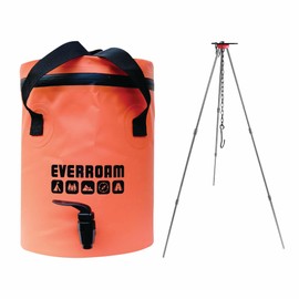 EVERROAM Collapsible Water Container with Tripod - 6 litre 211 oz - Airtight, with tap, and handle - compact. Ideal for outdoors, hiking, camping - Orange