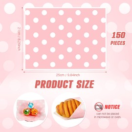 Gersoniel 150pcs Wax Paper Sheet for Food Dot Printed Bakery Tissue Greaseproof Disposable Wrapping Paper for Sandwich Food Picnic Baskets Liner Xmas Birthday Party Supplies(Pink,9.84x8.27'')