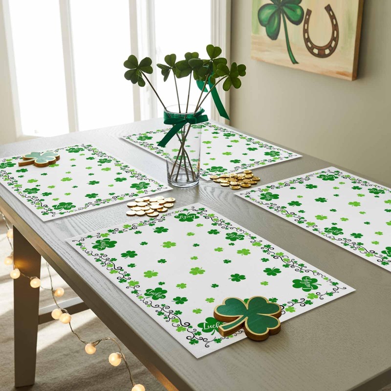 St. Patrick's Day Placemats Set of 6 Green Shamrock Table