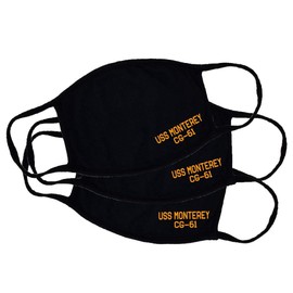 USS Monterey CG-61 Adult Black Face Mask 100% Cotton/Washable Reusable/Ticonderoga Class Cruiser