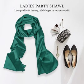 LumiSyne Women's Satin Chiffon Festive Stole Scarf Plain Lightweight Scarf Wrap for Bride Bridesmaid Wedding Evening Dress Prom, Green