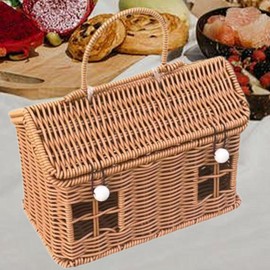 Ｂｅｓｇａ Woven Rattan Basket Gift Basket Portable House Shaped Decorative Rustic Picnic Basket Shelf Organizer for Wedding Festival