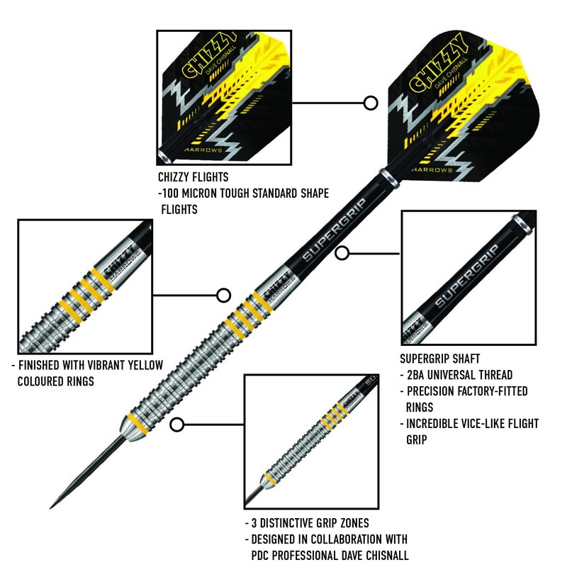 Harrows Dave Chisnall "Chizzy" 80% Tungsten Steel Tip Darts Set