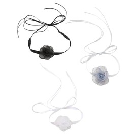 HSIXHAF 3 Pcs Boho Choker with Rose, Necklace with Lace, Flower Choker, Flower Choker, Party, Prom, Hand Flower, Long Wrap Bow Necklace, Jewelry for Women, Black and White Light Blue, Stainless Steel