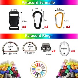 Paracord 550 Set 26 Colours, Multifunctional Nylon Rope, Buckles with Needles for Making DIY Bracelet, Dog Lead or Collar, Lanyard, Key Fob