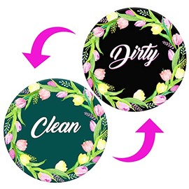 Dishwasher Magnet,Clean Dirty Sign Indicator- Double Sided Magnet with Magnetic Plate, Kitchen Dish Washer Refrigerator Reversible Indicator Tulips Wreath