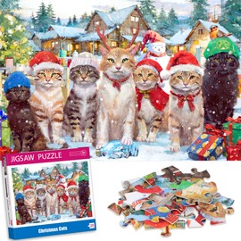 Engfa Christmas Puzzles for Kids Ages 4-6, 6-8 Christmas Cats 100 Pieces Kids Puzzles Ages 5-8, Educational Jigsaw Puzzle for Christmas Stocking Stuffers for Kids and Senior