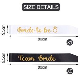 Shining She 10 Pieces Hen Party Accessories Sashes Sets, 9 Black Team Bride Sashes 1 White Bride to Be Sash, for Hen Party Wedding Bridal Shower Party Decorations