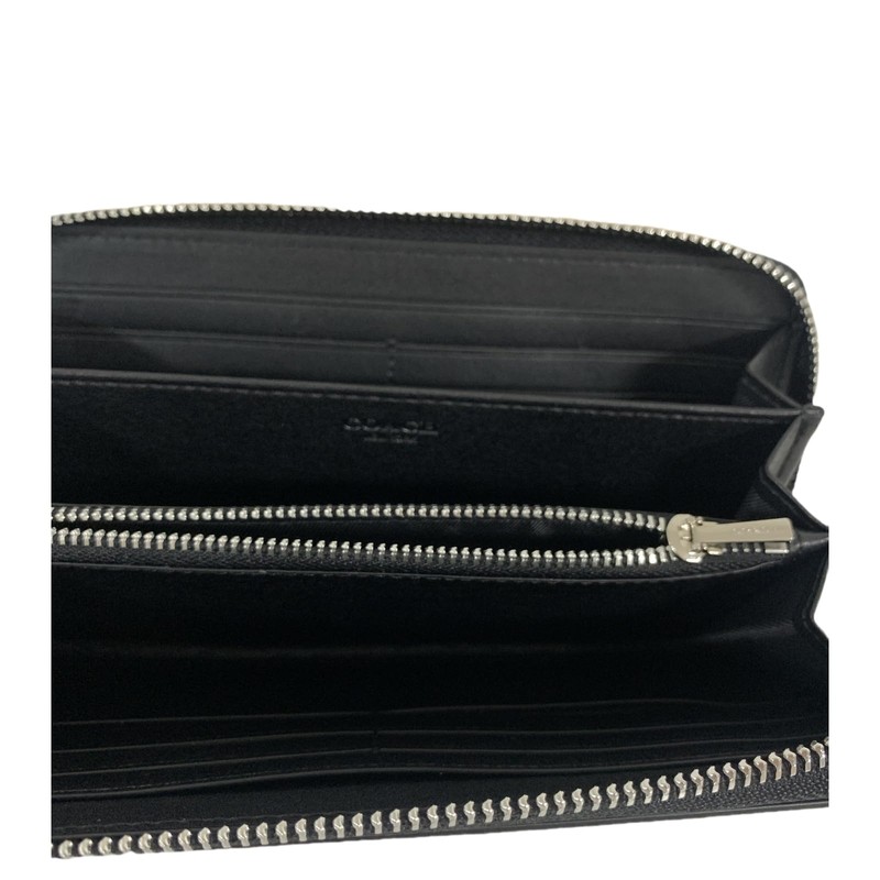 COACH Signature Zip Long Wallet, Strap Included, Coated Canvas, Black
