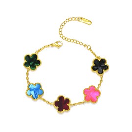 FLY FEI 18K Gold-Plated Four Leaf Clover Bracelet for Women,Adjustable lucky Bracelet Jewelry Gift-Hypoallergenic Charm for Birthdays, Wellness & Daily Wear(Style08-Five colors)