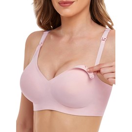 Vinfact Smooth Nursing Bras for Breastfeeding Seamless Maternity Bras for Pregnancy Wireless Bralette with Extra Bra Extender - Large, Pink