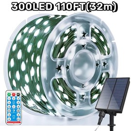 Solar-Powered Christmas Decorative Lights, 110 Feet, 300 LED Lights, Multicolor Fairy Light Strings with Timer, 8 Lighting Modes, Ideal for Gardens, Courtyards, Weddings, Parties, Camping, and Holiday Decorations Magical Set:_White light