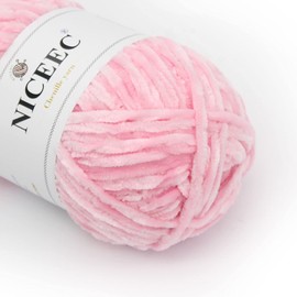 NICEEC 3 Skeins Soft Chenille Yarn Blanket Yarn Velvet Yarn for Knitting Fancy Yarn for Crochet Weaving DIY Craft Total Length 3×85m (3×93yds, 3×50g)_Light Pink …