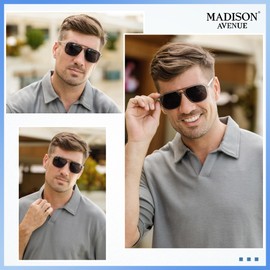 Madison Avenue 2 Pack Retro Aviator Bifocal Reading Sunglasses for Men and Women, Trendy Sun Reader Mens Womens UV Protection Grey/Blue +3.0