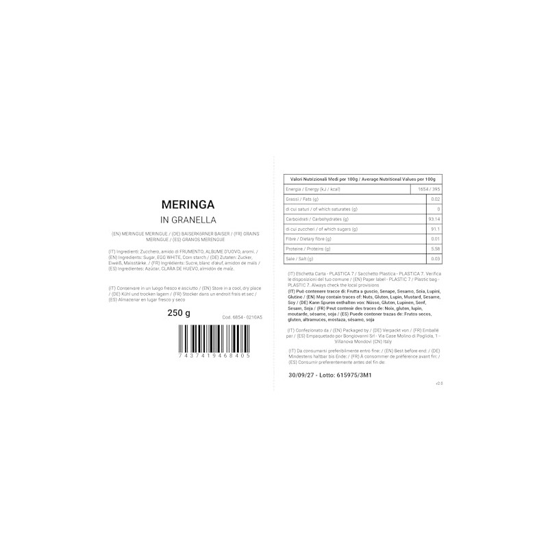 BONGIOVANNI FARINE E BONTA' NATURALI Granella di Meringa 250g