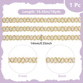 AHANDMAKER 18 Yards White Gold Gimp Braid Trim, 14mm Metallic Braid Lace Trim, Polyester Woven Braided Ribbon, Decorative Edge Trimming for DIY Sewing Crafts, Curtain, Lampshade, Slipcover Home Decor