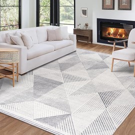 ReaLife Machine Washable Area Rug Runner - Living Room Bedroom Bathroom Kitchen Entryway Office - Non Slip Low Pile Stain Resistant Premium - Modern Geometric Contemporary - Miles - Gray 3' x 5'