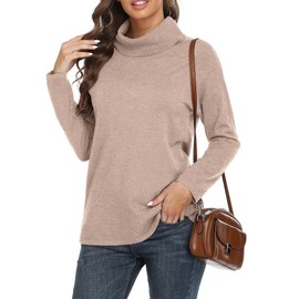 VIISHOW Women's Turtleneck Sweater Long Sleeve Cozy Warm Sweater Tops Casual Lightweight Pullover Jumper Tops,Va Camel,Large