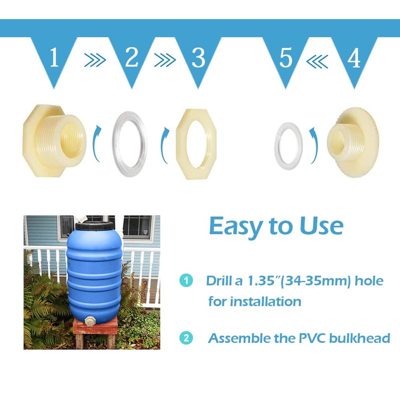 Quickun 3/4" ABS Bulkhead Water Tank Connector Adapter Fitting with