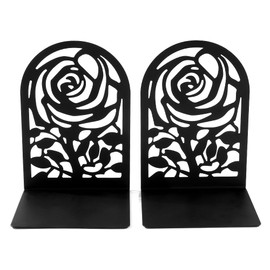 1 Pairs Rose Metal Bookends -Used for Heavy Book Organization, Black L Shaped Book Stand Holder for Home Office Desk, Creative Gift for Dads and Loved Ones (B Rose)