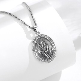 CELESTIA St Christopher Necklace for Men, Silver St Christopher for Men Sterling Silver Saint Christopher Necklace Mens Christian Birthday Gifts for Men Boyfriend Father's Day
