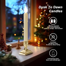 Meigic 6 Pcs Sensor Dawn to Dusk Window Candles, Flickering Battery Candles for Windows, Ultra Bright Fake Candle Lights with Gold Holders, Led Candlesticks for Xmas Home Decor, White Light