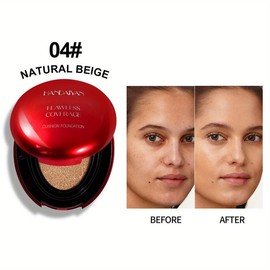 Air Cushion Foundation Liquid Concealer - Long-Lasting, Waterproof, and Sweat-Proof for Oily & Dry Skin, Red Shell Female Birthday Gift - Color: #04