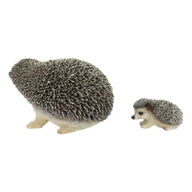 Set Of 2 Wildlife Animals Realistic Mother Hedgehog With Baby Hoglet Figurines