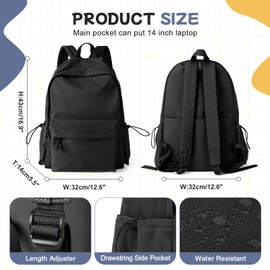 HYC00 Schulrucksack Damen, Causal Travel Schultaschen 14 Zoll Laptop Rucksack für Mädchen im Teenageralter Leichter Rucksack Wasserabweisend Bookbag College Boys Men Work Daypack,Schwarz
