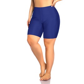 Aqua Eve Pantalones cortos de natación de talla grande para mujer, con control de abdomen, parte inferior de bikini de cintura alta, gris, azul , 14 Plus