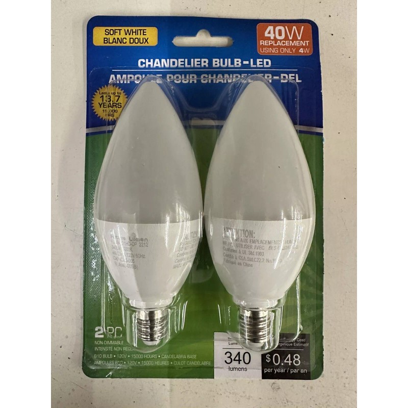 Intertek 4 Watt (40W) LED B10 Chandelier 3000K 340 Candelabra