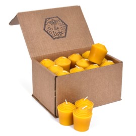 100% Pure Beeswax Votive Candles - USA Handmade Votives for Home, Christmas, and Advent, Smokeless Unscented 24 Candle Set with Natural Honey Aroma, 15 Hour Burn Time, 1.9" x 1.7" by Bee The Light