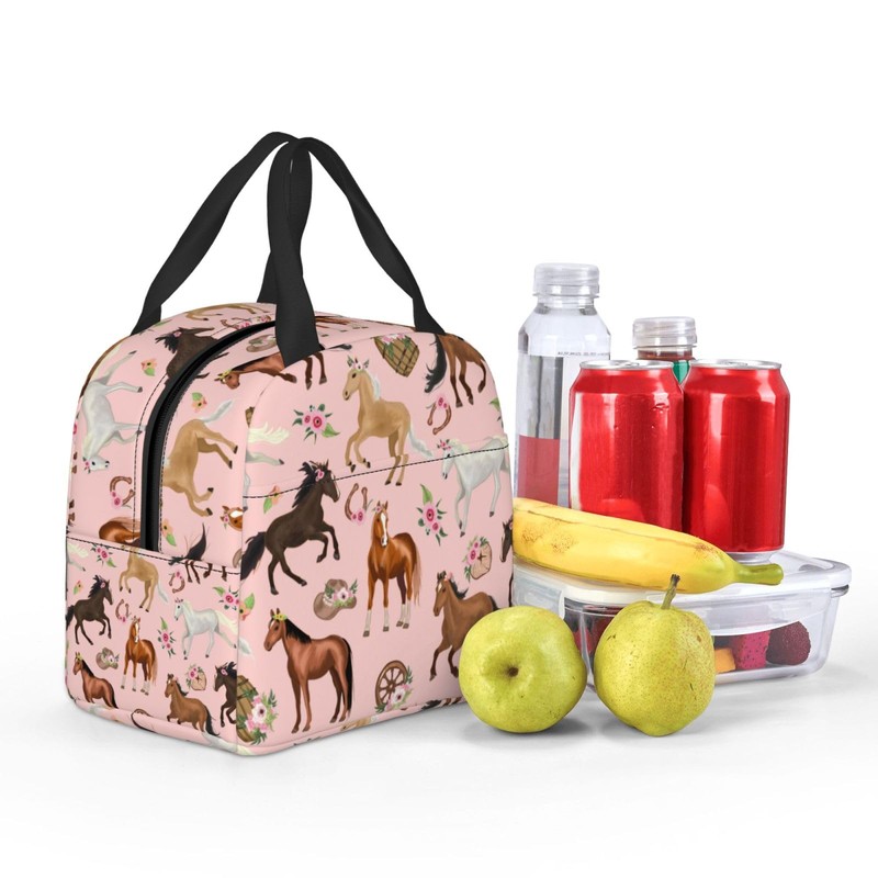Zminciu Horse Lunch Bag Reusable Zipper Closure Leakproof Insulated Lunch