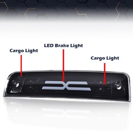 PIT66 LED Bar 3rd Brake Light Compatible with Dodge Ram 1500 2500 3500 2009-2017 High Mount Stop Light Rear Cargo Lamps X Type Smoked Lens Black Housing