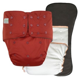 Adult Nighttime Diaper Set - Incontinence Protective Briefs with Fitted and Insert for Special Needs Teens, Men and Women (Large, Deep Red)