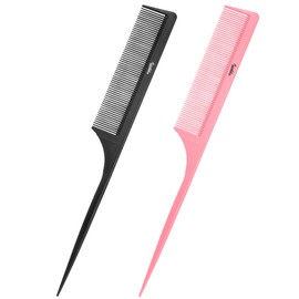 Rat Tail Comb Parting Comb：2Pcs Rat Tail Combs for Women，Fine Tooth Parting Tip Carbon Fiber Root Teasing Anti Static Tail Comb，Hair Combs for Styling（Black,Pink ）
