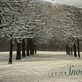 Vtg Christmas Card UNUSED Glitter Snow Covered Trees Road Street AG Blue W/env